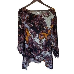 Zac & Rachel Women's Black, Gray and Gold Paisley Sweater - 3x